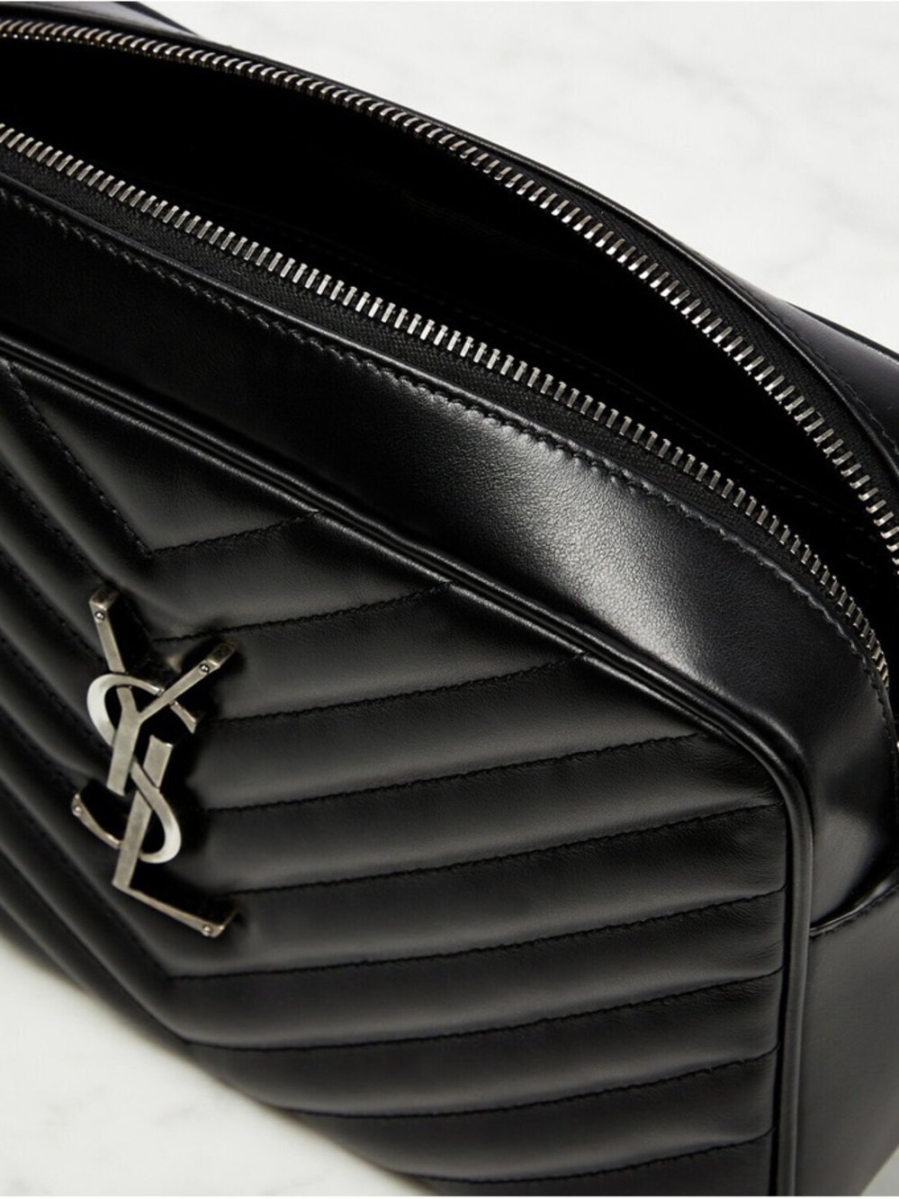 Saint Laurent Black Chevron Quilted Leather Crossbody Bag with Tassel silverlogo - Picture 8 of 16